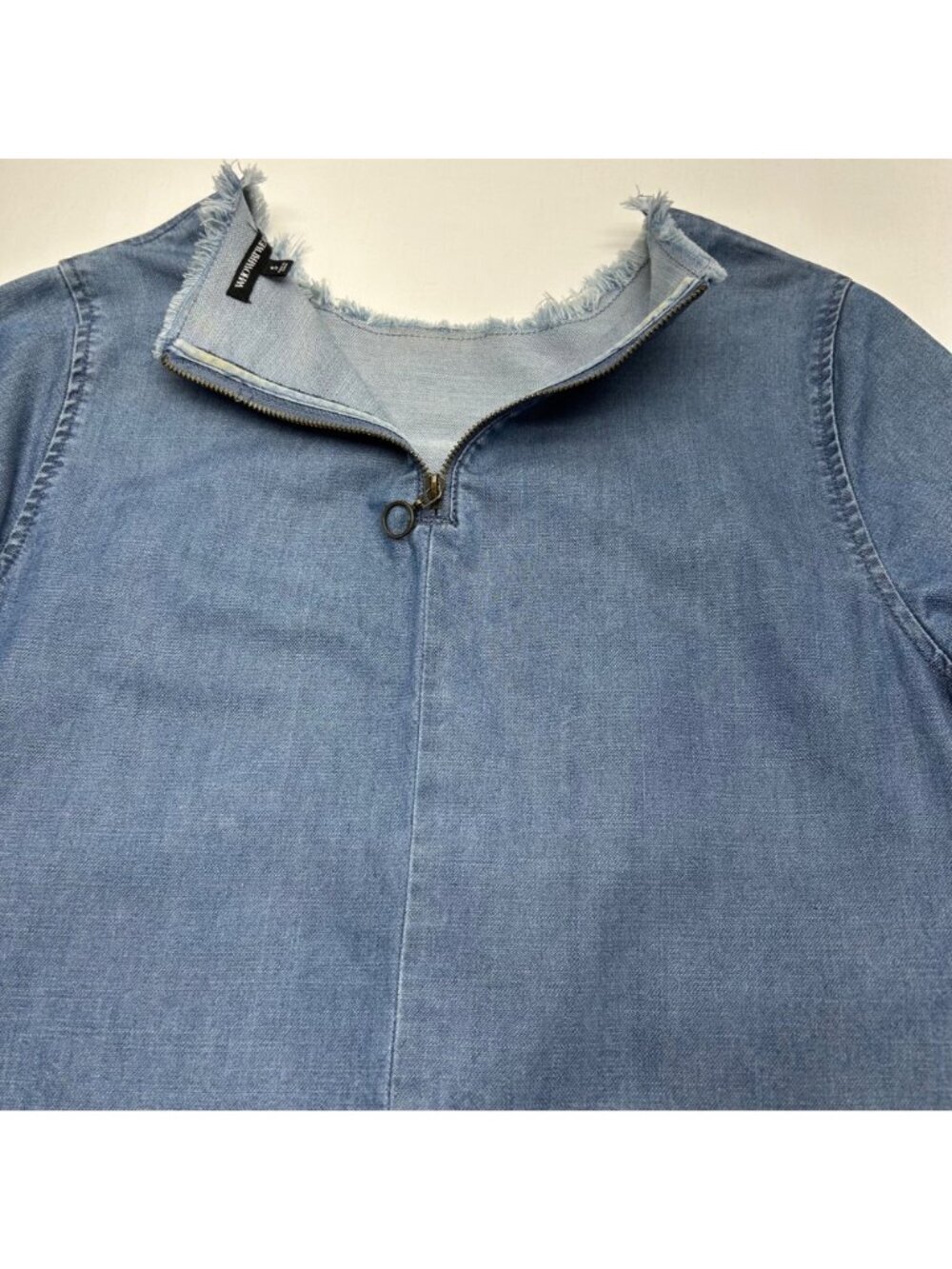 Who What Wear Womens Denim Frayed Hem Dress With Back Zip Closure Short Sleeves - Picture 7 of 15
